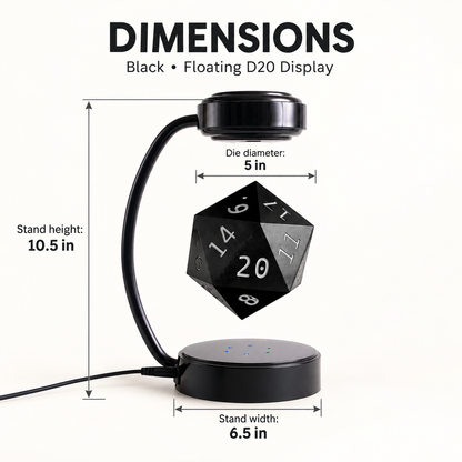 Black A&B1 floating D20 display lamp — dimensions