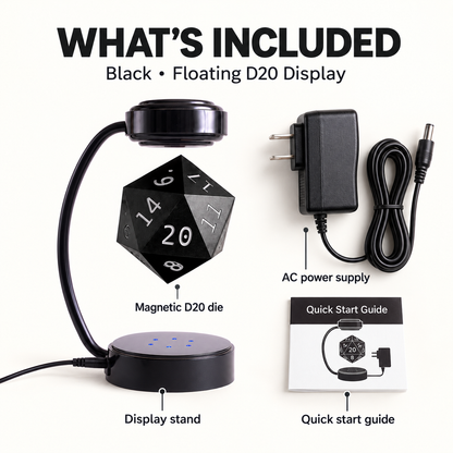 Black A&B1 floating D20 display lamp — box contents