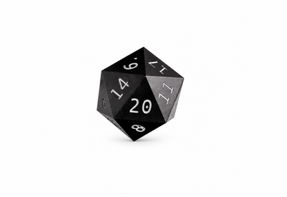 Black D20 die only on white background; stand sold separately