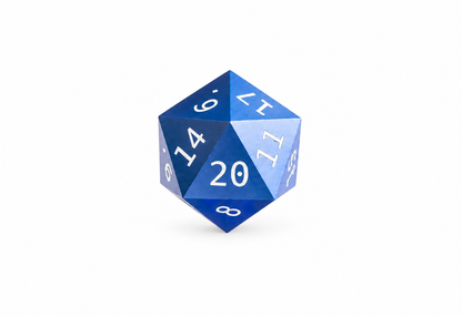 Blue D20 die only on white background; stand sold separately