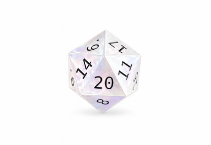 Pearl D20 die only on white background; stand sold separately